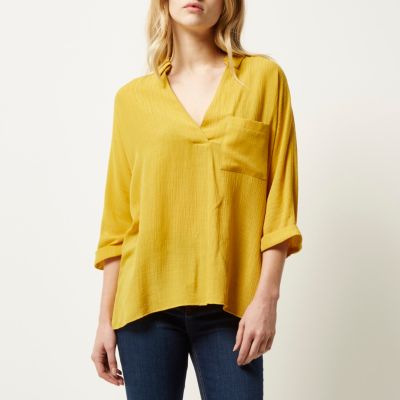 Yellow split back blouse